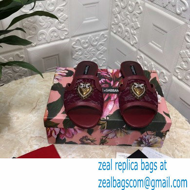Dolce  &  Gabbana Lace Sliders Burgundy with Devotion Heart 2021
